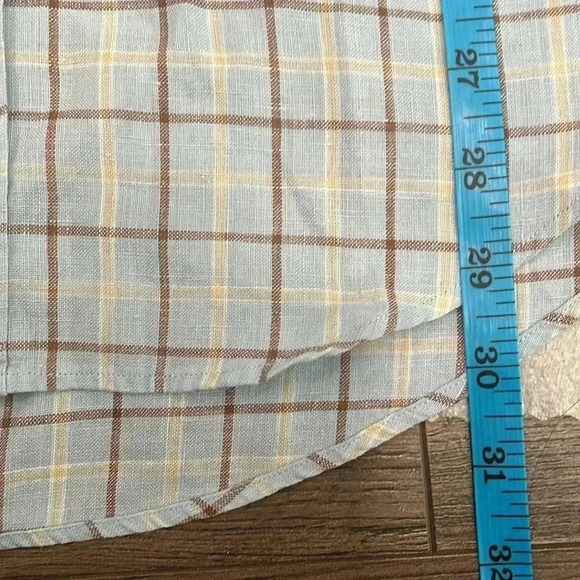[L]Brooks Brother Irish Linen Brown Yellow  Plaid Men Button Casual Dress Shirt - Picture 6 of 7